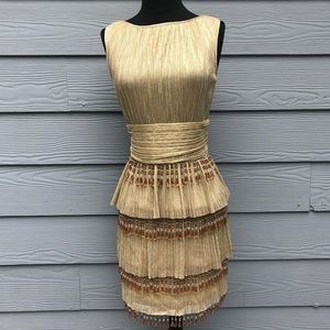 Gold Flapper Dress with Hand Beaded Fringe